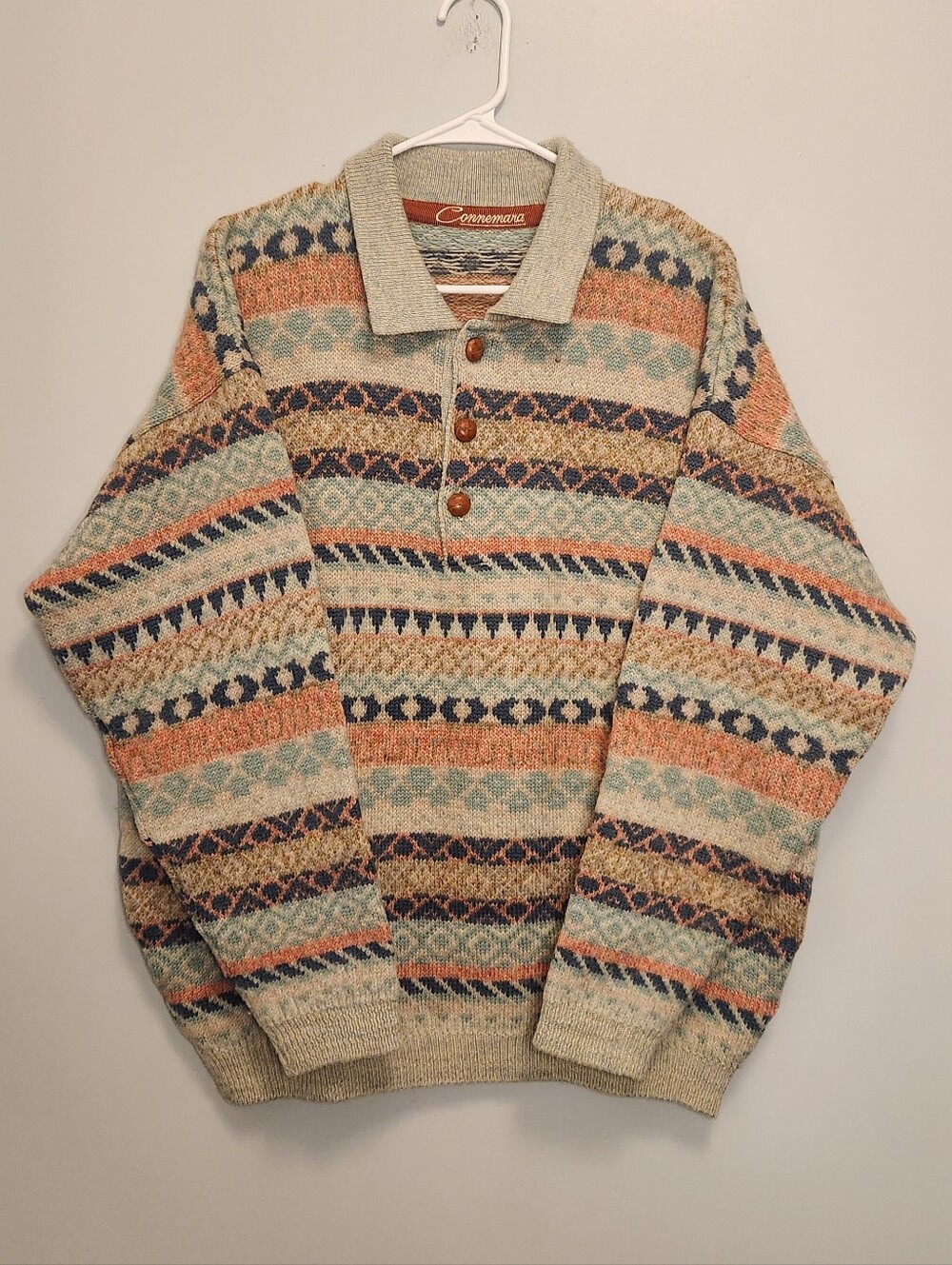Vintage Connemara Wool Men's Polo Irish Wool Sweater Size Large